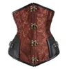 النساء القوطية steampunk بني أسود 12pcs الصلب BONED BOCADE JACQUARD Underbust Corsets مع PU الجلود المرقع المثير الخصر cinch234q