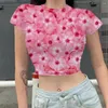 T-shirts Femmes HOXIXIB Mode Femme Blouse 2023 Street Party Sweet T-shirt 3D Imprimer Rose Chemise Rétro Stitch Crop Top Femme Vêtements