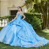 Sky Blue Appliques Beaded Off the Shoulder Quinceanera Dresses Birthday Sweet 16 Flower Girl Vestidos De 15 Lace Anos
