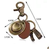 Keychains Lanyards Vintage Bronze Cowboy Hat Charm Mti-Hanging Ring Brown Leather Pendant Keyrings Accessories Fashion Jewets Gifts DHMSM
