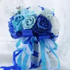 Fleurs décoratives faites à la main 24 cm bleu blanc mixte fleur rose rubans bouquet de fleurs artificielles décor de mariage tenant des accessoires de photographie