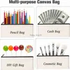 Sacos de lápis DIY Canvas Zipper Pencil Bag para a escola em branco DIY Craft Bag Cotton Canvas Makeup Bag Case Bolsa de viagem Handmade Gift Bag HKD230831