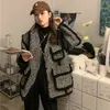 Misturas de lã feminina outono inverno casaco coreano moda retro jaquetas curtas com decote em v tweed franja jaquetas estilo de rua top emenda solto outerwear 230830