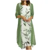 Casual jurken Damesmode Print O-hals Middellange lengte Tweedelige set Jurk Jasriem Vintage dame Avondfeest