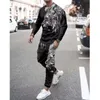 Men's Tracksuits Fashion Men's Retro Jogging T-shirt Long Sleeve Suit Sweatshirt Crew Neck 3D Red Pattern T-shirt Long Sleeve Set Men's Clothing 230831