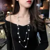 Pendant Necklaces Long Double Layer Simulated Pearl Necklace Women Sweater Chain Female Collares Statement Jewlery Wholesale 230831