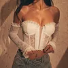 Dames T-shirts Gotoola Zomer 2023 -Verkopende Producten Sexy Meisje Slanke Kanten Stiksels Lange Mouwen Doorzichtige Tube Top