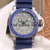 AAAAA VSVSF 42 -мм PAM959 TOP Automatic Moders Mens Watch Blue Ceramic Bezel Grey Dial Rubber Edition Luxury Men Watch 959