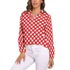 Blusas femininas vermelho branco bolinhas blusa feminina kusama yayoi inspirado casual solto manga longa camisa de trabalho de escritório gráfico topo tamanho grande