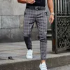 Homens sleepwear primavera moda xadrez impresso lápis calças para homens vintage meados de cintura botão calças masculino verão casual calça longa streetwear