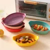 Bowls 8 Colors Gradient Ceramic Boat Shaped Plate Oval Fruit Salad Dishes Bowl Oven Applicable Baking Kitchen Tableware