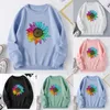 Felpe con cappuccio da donna Stampa girasole Felpe moda senza cappuccio Felpa Harajuku Maglione pullover Girocollo Abiti Moletom