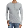 Herren-T-Shirts, lässig, schmale Passform, Henley, langärmelig, modisches T-Shirt, einfarbig, übergroß, dehnbar, weich