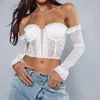 Dames T-shirts Gotoola Zomer 2023 -Verkopende Producten Sexy Meisje Slanke Kanten Stiksels Lange Mouwen Doorzichtige Tube Top