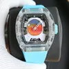 4 Färg 52-05 Japan Miyota NH Automatisk herrklocka Crystal Transparent fodral Mars Valles Marineris Dial Blue Rubber Strap