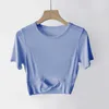 Yoga Lu Lu T-Shirt Women Workout Crop Tops Female Fitness Gym Short Sleeve Running Sports Tee Shirts Sportswear Lemon
