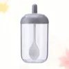 Ensembles de vaisselle 2pcs Pot distributeur résistant à l'humidité poivre sel porte-sucre pot avec couvercle cuillère assaisonnement transparent pour la cuisine à la maison gris