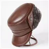 Berets inverno chapéu de couro masculino engrossar bonés de beisebol de pele de carneiro com orelhas quentes chapéus do pai sombrero de cuero del hombre 230830
