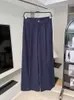 Pantaloni da donna Blu oceano Moda estiva Temperamento Misto lino sciolto Vita alta Gamba larga Marrone chiaro