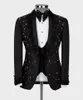 Men's Suits Men's 2 Pieces Men Suit Black Tuxedo Appliques Peaked Lapel Beads Formal Diamonds Luxury Work Wear Wedding Host Plus Size