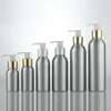 Opslagflessen Ontwerp cosmetische container 100 ml aluminium shampoo / lotionfles met verstelbare schakelaar goud en zilver pomp