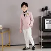 Suits Boys Girls Pink Jacket White Pants Bowtie 3PS Pograph Suit Kids Birthday Performance Dress Child Host Groom Wedding Party Set 230830