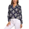 Kvinnors blusar White Barock Floral Blus Böhmen Print Office Custom Women Classic Shirts Spring Long-Sleeve Overdimensionerade toppar