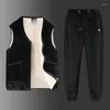 Homens Tracksuits Coletes Calças Mens Sólidos Manter Quente Moda À Prova de Vento Ternos Homens Mais Velve Winter Velour Sport Fleece Terno Roupas