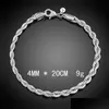 Kette Luxus M 4 mm 925 Sterling Silber Armbänder 8 Zoll Frauen Twisted Rope Armband Wrap Armreif für Männer S Modeschmuck Drop Lieferung DHT1P