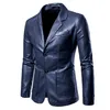 Retro Solid Color Mens Leather Suit Blazer Jacket Men Casual Business Wedding Long Sleeve Coat213G
