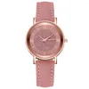 Relógios de pulso relógios de luxo para mulheres vintage pulseira de couro senhoras relógio de aço inoxidável dial casual bracele montre femme strass 2023