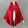 Kvinnors tröjor 10 färger Kvinnor Sticked Cardigan Sweater Shawls Lady Fashion Phocho Real Raccoon Päls krage Löst fit Female Cape Coat S5533 230831
