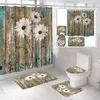 Shower Curtains Butterfly Sunflower Shower Curtain Sets Retro Floral Country Farmhouse Flower Rustic Wooden Bathroom Decor Sets R230831