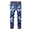 Jeans da uomo di nuovo stile di alta qualità Jeans slim dritti in denim elasticizzato Ricamo Patch Badge Foro strappato Decori Pantaloni in denim; LST230831