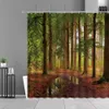 Rideaux de douche Moderne 3D impression forêt paysage naturel rideau de douche plante verte arbre paysage rideau de bain avec pour salle de bain paysage R230831