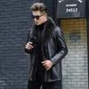 Heren Leer Faux Winter Wasbeerhond Bontkraag Turndown Mannen Lange Stijl Schapenleer Mannelijke Effen Kleur Bovenkleding Jas Dikke Warme Parka 230831