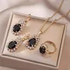 Necklace Earrings Set For Women Red Blue Green Zircon Pendant Ring 4 Pcs Vintage Gifts 2023 Luxury Wedding Jewelry
