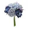 Fiori decorativi 28 cm artificiale legato a mano loto d'argento con bouquet di palline ricamate minimalista oggetti di scena per matrimoni domestici