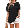 Women's T Shirts Women Lace Trim Layered Ruffle Short Sleeve T-Shirt V-Neck Hollow-Out Tunic Tops