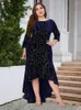 Plus Size Dresses 5XL Velvet Formal For Women Clothing Autumn Winter Vintage Three Quarter Irregular O Neck Midi Party