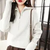 Women's Sweaters Woman's Casual Pullover Female Long Sleeve Turn-Down Collar Zipper Jumper Winter Thick Wool Knitted Tops Blouse My