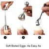 Egg Tools Eierknacker-Topper-Set aus Edelstahl für hartgekochte Eier, Trennhalter, 4 Löffel, 4 Tassen, 1 Schalenentferner, Oberschneider 230831