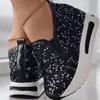 Dress Shoes Women's Sneakers Floral Embroidery Mesh Sneakers for Women Slip on Casual Comfy Heeled Shoes Woman 230830