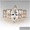 Anillos de banda de cristal de moda Cubic Zirconia para mujeres fiesta accesorios femeninos de lujo joyería moderna anillo de entrega de gota Dhy23