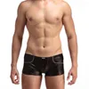 Sous-vêtements brillant imitation cuir façonnant boxer shorts hommes sexy sous-vêtements serrés taille basse coupe mince jambe plate clubwear