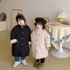 Down Coat Children's Mid Long Pure Color Cotton vadderad jacka med kashmir för pojkar och flickor vinter varm stående krage j