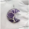 Charms 1pc Tree of Life Crescent Moon Halsband Koppartråd Wrap Natural Stone Pendant Crystals and Healing Stones F1663 Drop Leverans DHS8T