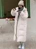 Trench da donna 2023 Stile coreano Donna Inverno Lungo Parka Con cappuccio Caldo Addensare Solido Nero Beige Cappotto imbottito in cotone femminile Piumino