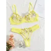 Sexy conjunto lingerie sexy floral bordado roupa interior renda transparente curto cuidados com a pele kits delicado conjunto de fadas mulher 2 peças 230830