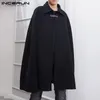 Heren Trenchcoats INCERUN 2023 Mode Mannen Mantel Effen Kleur Eén Knop Revers Cape Streetwear Winter Faux Blends Overjas jassen 230831